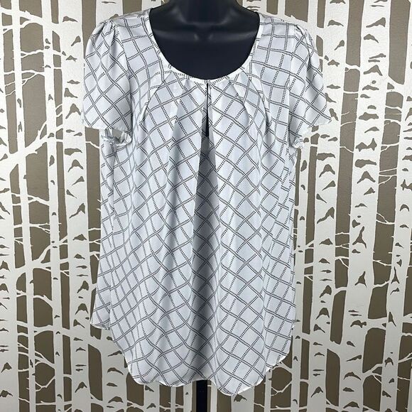 Worthington Short Sleeve Plaid Print Semi-Sheer Blouse L - Picture 1 of 9